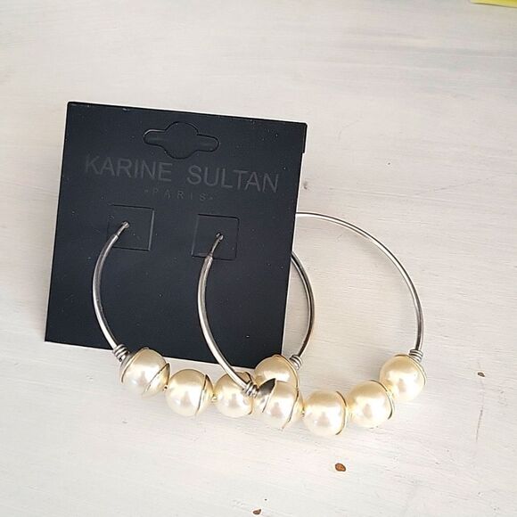 karine sultan Jewelry - Karine Sultan Paris faux pearl loop earrings NWOT